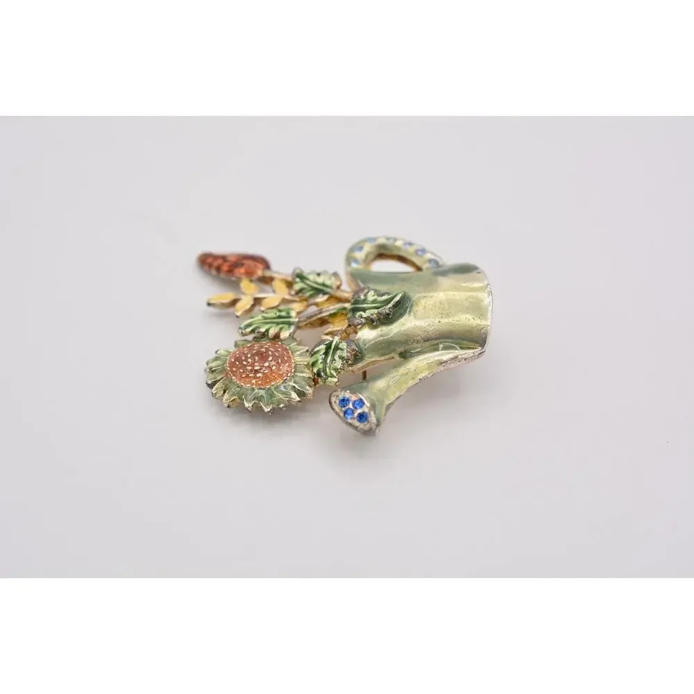KC Vintage Flower Watering Can Pin Brooch Spring Garden Enamel Signed 90s Bin5A